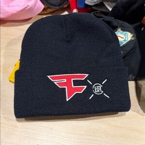 Clot x Faze Clan Black Beanie Hat with Red Logo Patch OS